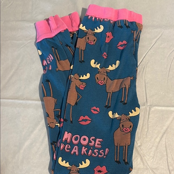 Moose Kiss Kids Pajamas - Pink and Blue - Picture 3 of 4